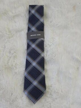 Michael Kors Mens Butler Plaid Tie Dark Navy ONE SIZE